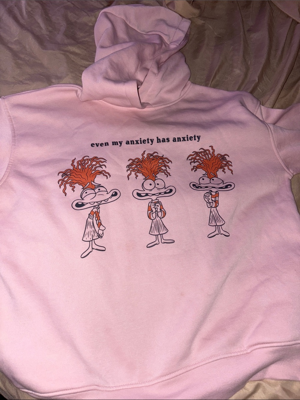 Pink Graphic Hoodie with 'Even My Anxiety Has Anxiety' Print